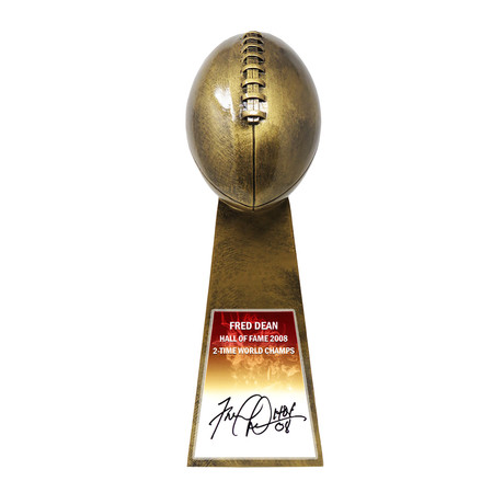 Fred Dean // Signed Football World Champion Trophy // 15" Replica // Gold // w/ "HOF'08" Inscription