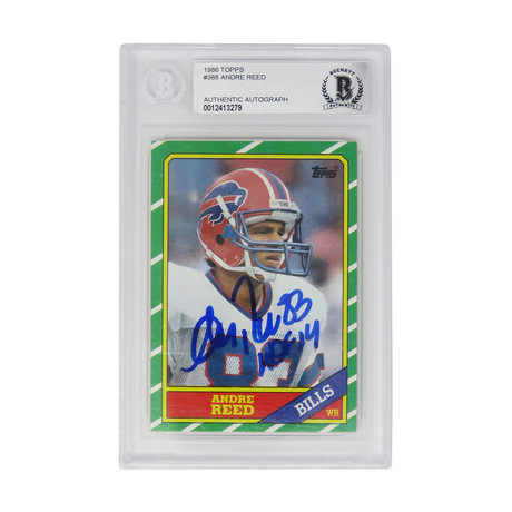 Andre Reed // Signed Topps Rookie Card #388 // Buffalo Bills 1986 // w/ "HOF'14" Inscription // Beckett Encapsulated