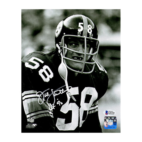 Jack Lambert // Signed B&W Photo // Pittsburgh Steelers // No Teeth Dracula // 8" x 10" // w/ "HOF'90" Inscription