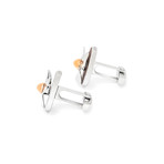 Romain Jerome Silver + Brown + Rose Gold Stainless Steel Cufflinks // Store Display