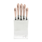 Limited Edition Knife Set + Stainless Steel Block // 6pcs // Metallic + Rose Gold