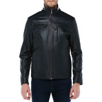 Canne Leather Jacket // Navy Blue (XL)