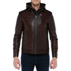 Munich Hooded Leather Jacket // Claret Red (3XL)