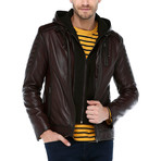 Munich Hooded Leather Jacket // Claret Red (L)