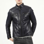 Budapest Leather Jacket // Navy Blue (XL)