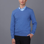 Solid Pullover Sweater // Blue Melange (XL)