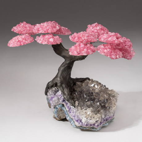 The Love Tree // Custom Rose Quartz Clustered Gemstone Tree on Amethyst and Smoky Quartz Matrix