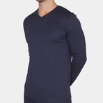 Eric V Neck T-Shirt Long Sleeve // Navy  (Small)