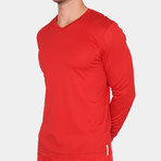 Danny V Neck T-Shirt Long Sleeve // Red (Small)