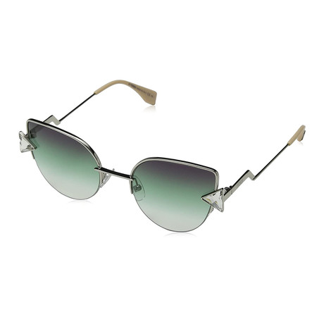 Women's Sunglasses // Silver + Green Gradient