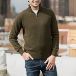 Lambswool Quarter-Zip Pullover Sweater //Military Green (Small)