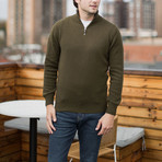 Lambswool Quarter-Zip Pullover Sweater //Military Green (Large)