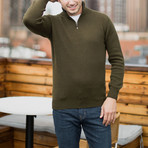 Lambswool Quarter-Zip Pullover Sweater //Military Green (Large)