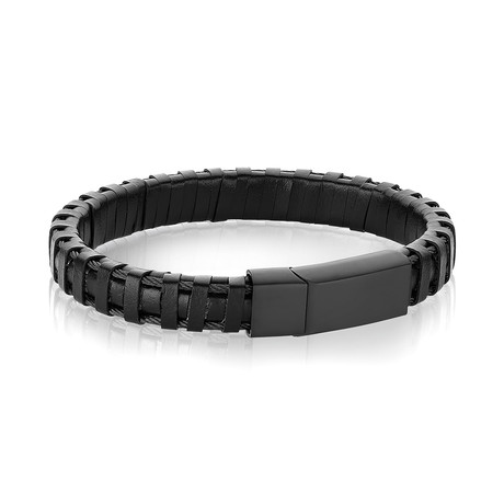 Stainless Steel Sideways Clasp Leather Bracelet // Black