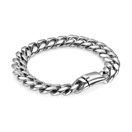 Stainless Steel Miami Cuban Link Push Clasp Bracelet // 12mm // Silver