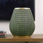 Croc Pattern Vase // Green (4.3"L x 4.3"W x 9.8"H)