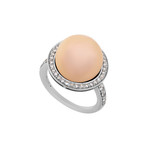 Mimi Milano 18k White Gold Diamond + Pink Cultured Pearl Ring // Ring Size: 6.5 // Store Display