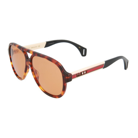 Men's Aviator Sunglasses // Havana + White + Orange