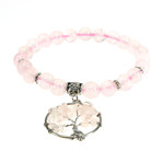 Jean Claude Jewelry // Quartz Beads + Tree of Life Insert Bracelet // Pink + Silver