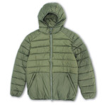 Puffy Quilted Jacket + Color Lined Hood // Matte Loden + Black (XL)