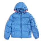 Tri-Color Kangol Taping Shiny Finish Zip-Front Puffy Jacket // Deep Ocean (M)