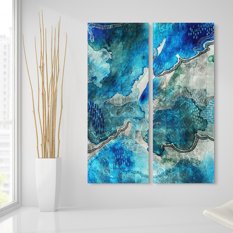 Subtle Blues // Frameless Reverse Printed Tempered Art Glass with Silver Leaf (Subtle Blues A)