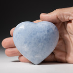 Genuine Polished Blue Calcite Heart + Acrylic Display Stand // V1