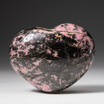 Genuine Polished Imperial Rhodonite Heart + Acrylic Display Stand // 400g