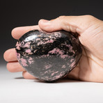 Genuine Polished Imperial Rhodonite Heart + Acrylic Display Stand // 400g