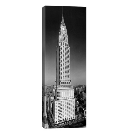 1930s-1940s Tall Narrow Vertical View Of Art Deco Style Chrysler Building Lexington Ave 42nd Street Manhattan New York City USA // Vintage Images (20"W x 60"H x 0.75"D)