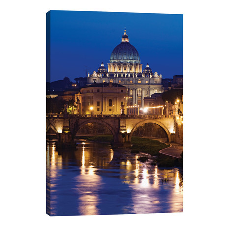 Italy, Rome, St. Peters Basilica, Tiber River Night Scene. // Jaynes Gallery (18"W x 26"H x 1.5"D)