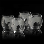 Etched World Globe Glasses // Set of 4 // 10 Oz.