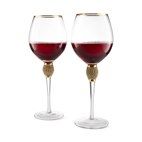 Yellow Gold Diamond Wine Glass W/ Gold Rim // 18 Oz