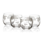 Etched World Globe Glasses // Set of 4 // 10 Oz.