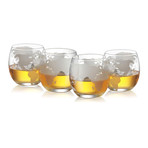 Etched World Globe Glasses // Set of 4 // 10 Oz.