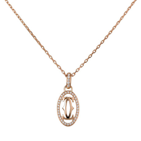 Cartier 18K Rose Gold Diamond Logo Necklace // Pre-Owned