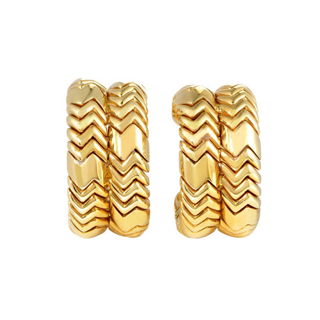 Bulgari 18K Yellow Gold Spiga Hoop Earrings // Pre-Owned