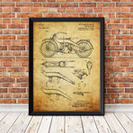 Harley Davidson Motorcycle // Old Paper (18"W x 24"H)