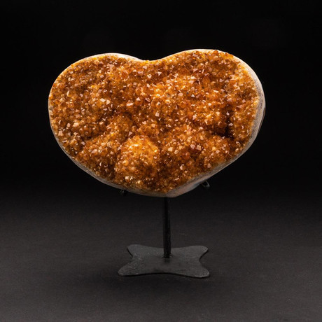 Genuine Citrine Crystal Clustered Heart + Metal Stand // V1
