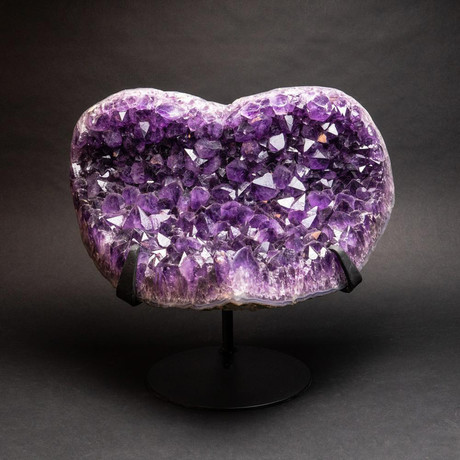 Genuine Amethyst Crystal Clustered Heart + Metal Stand