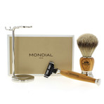 Tron Set // Olive handle Badger Shaving Brush + Razor Mach3 Head + Support Stand