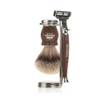 Tron Set // Wengè Shaving Brush + Razor + Gillette Mach3 Head + Holder