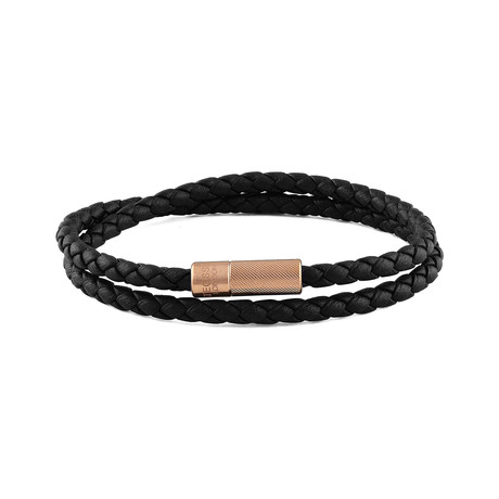 Braided Leather Scoubidou Bracelet // Black (15.5"L)