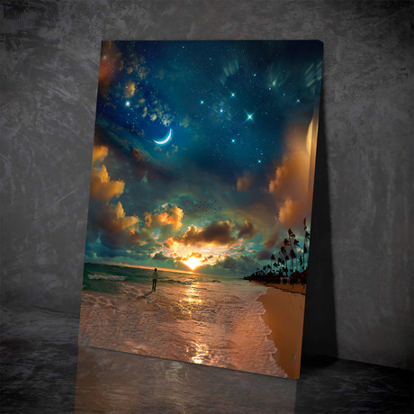 "Beach by Starlight" Premium Canvas Art (11"W x 14"H x 0.75"D // Gallery Wrapped)