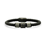 Braided Leather + Stainless Steel Beaded Bracelet // Black