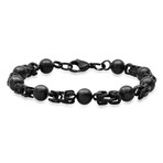 Stainless Steel Byzantine + Beaded Links Bracelet // Black