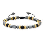 Hematite Beaded Drawstring Bracelet // Black + Gray + Yellow