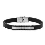 Leather + Stainless Steel + CZ Accent Bracelet // Black + Metallic