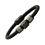 Braided Leather + Stainless Steel Beaded Bracelet // Black