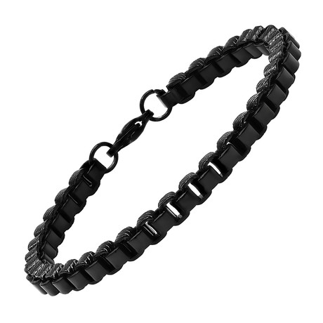 Stainless Steel Round Box Link Bracelet // Black